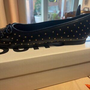 Schutz Arissa Gold Studded Black Leather Ballet Flat Women - Size 11B